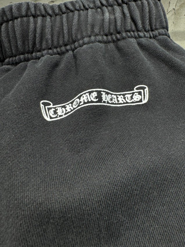 クロムハーツ 格安 ワイドスウェットパンツ ブラック ウエストゴム仕様 ゴシックロゴ刺繍 ストレートシルエット ストリート系 高再現度_3