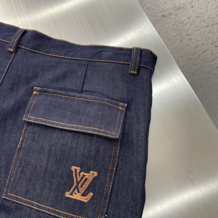 ルイヴィトン スーパーコピー モノグラム刺繍 デニムカーゴパンツ インディゴブルー ワイドストレート 大型ポケット 男女兼用 満足度高い_6